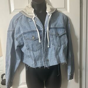 Fashion Nova Light Blue Denim Jacket with Hood